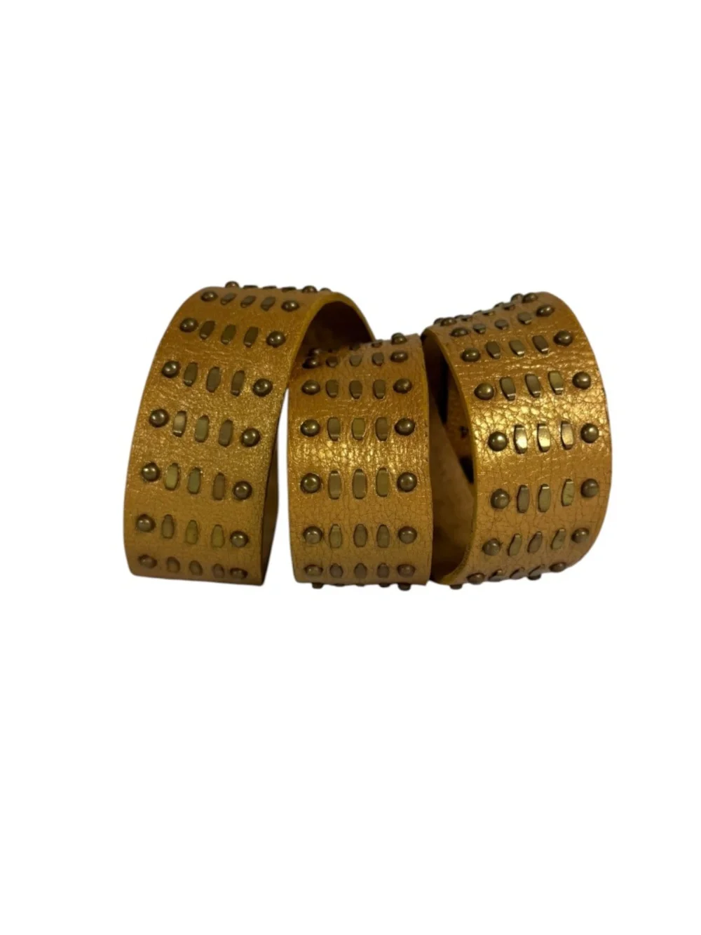 CALLEEN CORDERO Studded Leather Belt in Metallic Gold Size 34